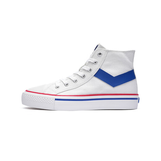 Pony Frühlings- und Sommer-Leinwandschuhe für Männer und Frauen Paare hohe obere kontrastierende Farbe Canvas-Schuhe tragen resistente bequeme, lässige und vielseitige, atmungsaktive vulkanisierte Schuhe weiß/blau 242U1SH04BL 42