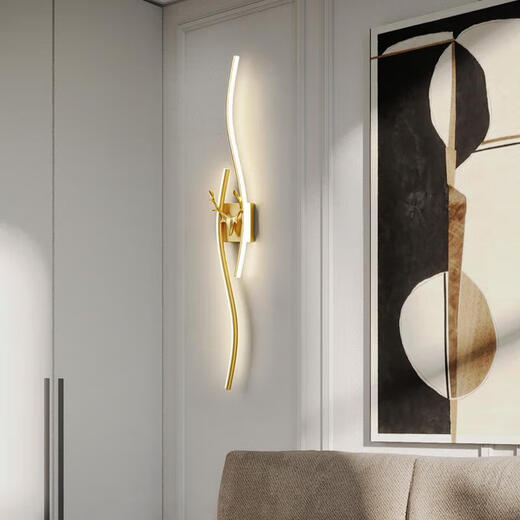 Fenglanq FENGLANQ creative long light luxury wall lamp living room TV background wall LED about stair bedroom bedside gold 60cm three-color light