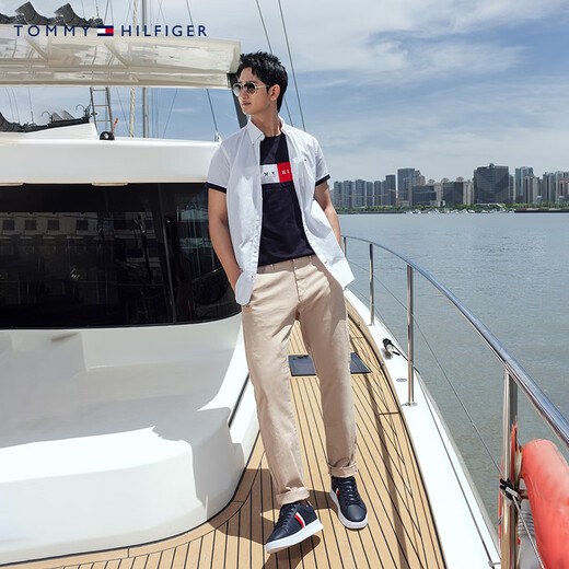 Tommy Hilfiger [bequemer Popin] Sommer Herrengeschäft Casual Laser zu präsentierende Kurzärärmungshemd-Hemd-Herrenjacke 78J9746 White YCI L (Empfohlen: 150-165jin [Jin entspricht 0,5 kg]))