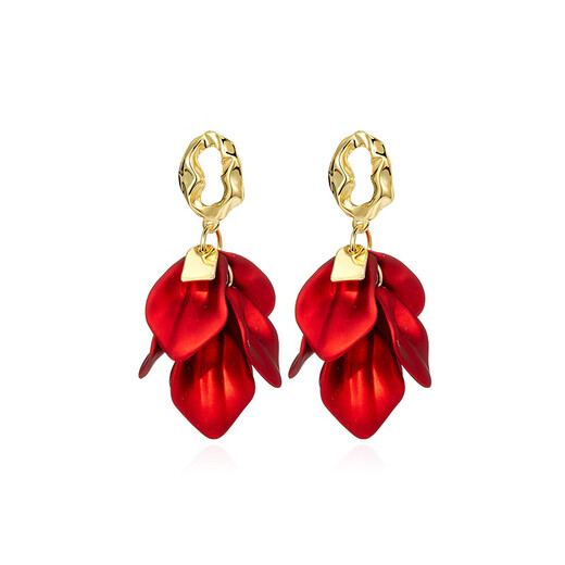 Qlady temperament red flower earrings female temperament high-end earrings for women 2024 new niche light luxury New Year earrings