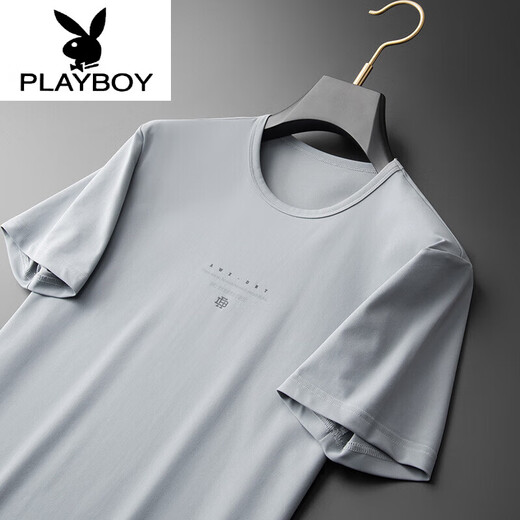 
Playboy brand high-end men's new style high-end ice silk quick-drying summer men's short-sleeved loose large-size round lead W687 ice silk quick-drying black 5XL 200