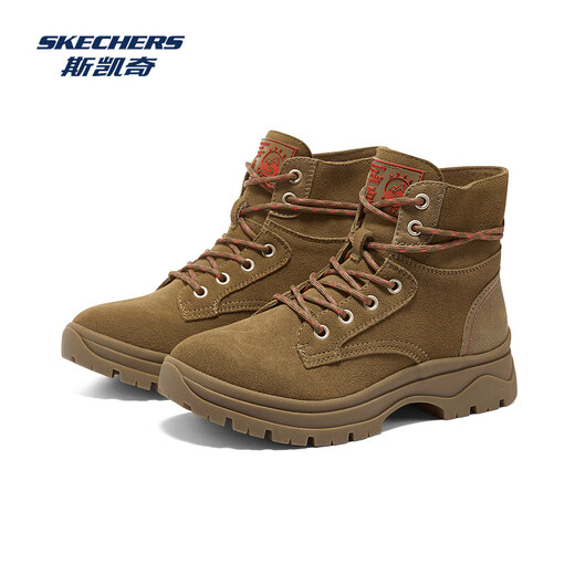 斯凯奇（Skechers）女鞋秋冬大黄靴马丁靴厚底增高户外中帮绑带运动休闲鞋113399 栗色/CSNT 36