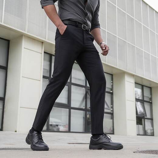 Long Ya Dark Wind Shadow Wool Slim Fit Suit Pants Spring and Autumn Drape Static Electric Machine Washable Stretch Business Suit Pants Extreme Night Black 175/90B (Height 173-178 Weight 155-165