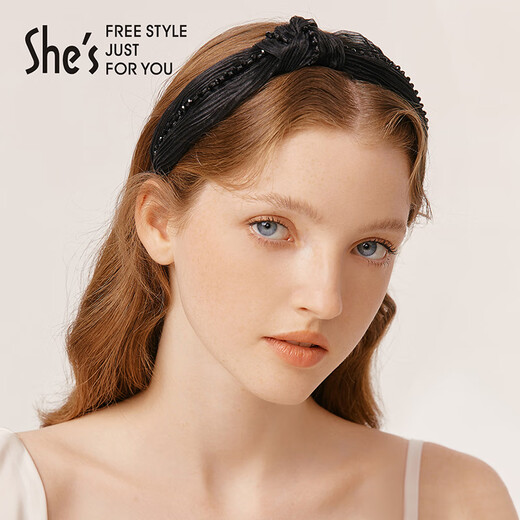 She s Qianzi classic organza headband for women, craftsmanship, crystal temperament, commuting, romantic headband, hairpin, hair accessory, birthday gift, versatile dark black G0