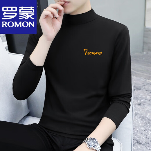 罗蒙（ROMON）冬季男士高领秋衣棉长袖打底衫修身半高领男装内搭T恤立领小衫 YPC6187 宝蓝 2XL 建议145-160斤