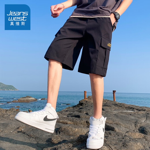 真维斯（JEANSWEST）工装五分裤男纯棉夏季薄款宽松休闲裤直筒中裤子男运动外穿短裤男 K866黑色 XL