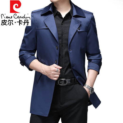 Pierre Cardin Autumn Windbreaker Men's Mid-Length Trendy Spring and Autumn New Slim Business Casual British Style Jacket Men's Tops Khaki L 175