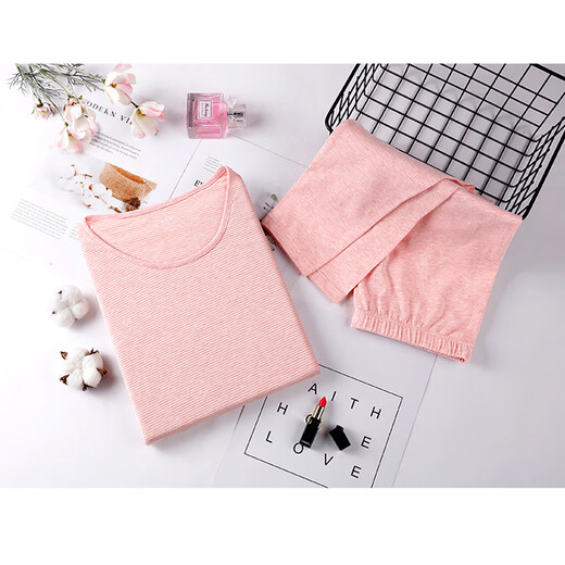 AB Unterwäsche Frauen warmer Anzug rund Hals dünne Stretchbaumwolle bequeme Farbe gewebt gestreift Schlanker Herbstkleidung und Hosen R841 Rice Grey Farbstreifen XL (165/95)