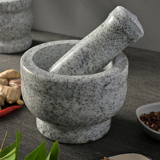 Baijie (BJ) Baijie natural stone garlic pounder stone mortar, medicine jar grinder, household garlic mortar, peeling garlic, medium granite mortar with lid