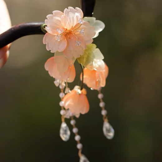 Bai Qixin antique style hairpin tassels rocking wooden hairpin women's imitation ebony wood updo hair Hanfu accessories ancient costume hairpin hairpin Begonia flower hairpin