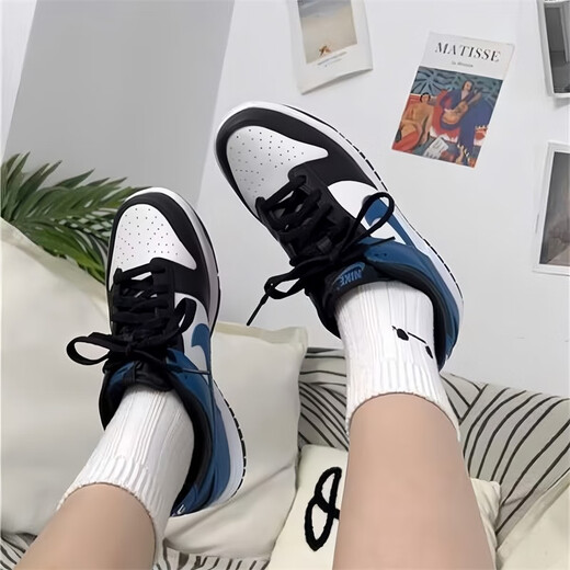 Nike (Nike) Dunk Low Salmon Toe GS Low Top Retro Retro non-glisser-USE-RÉSISTANT CASSORATION CASSORATION DH9765-104 BLUE BLACK ET BLANC 38