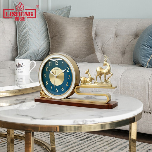 Lisheng Light Luxury Table Clock Living Room New Chinese Style Ornament Large Clock Wine Counter Clock Metal Creative Quartz Clock 1646-2 (Shell Pattern Upgraded Model)