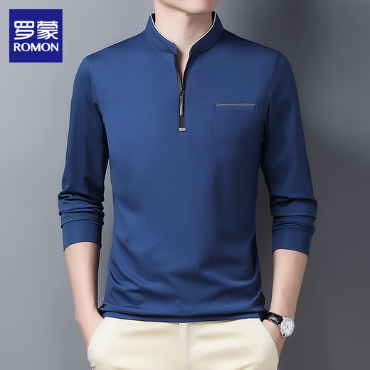 T-shirt à manches longues pour hommes Romon 2024 Spring and Automne Nouveau Sweat à col décontracté en vrac Collit de support 6625 Black XL [126-140jin [Jin est égal à 0,5 kg]]]