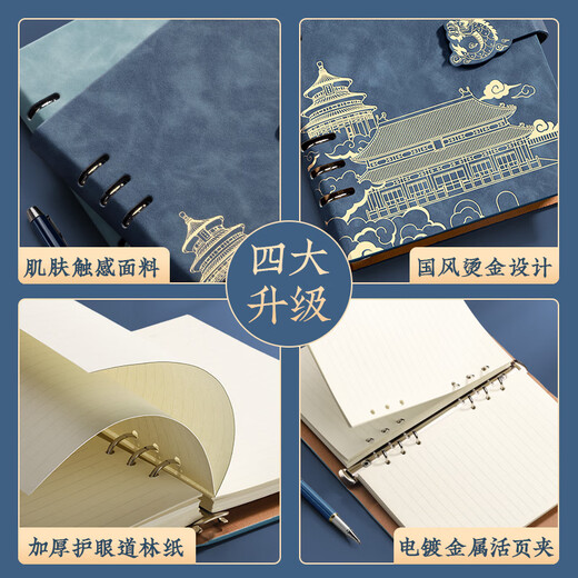 Notebook Hollow Hollow de Ujia Leaf Leaf Hollow con gran apariencia Ciudad prohibida y creativa Registro de negocios de negocios de superficie de cuero de estilo antiguo. Esta empresa puede personalizar el azul