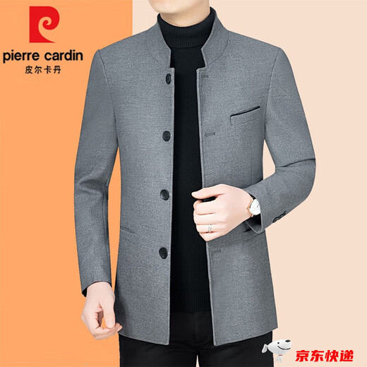 皮尔卡丹（pierre cardin）羊毛夹克男休闲帅气中华立领羊毛呢夹克男外套2024春秋季新款上衣 W88125黑色 170/M