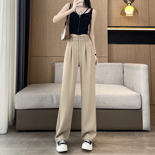 Jingluo Versión estrecha Seda Seda Pantalones de patas anchas para mujeres Summer delgado de la cintura alta Pantalones del traje de patas rectas para mujeres Pantalones casuales delgados sueltos YMS9221 Maldino (estilo pequeño) 2xl