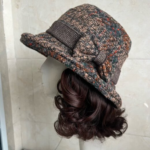 Gu Wenlun's hat with wig for middle-aged and elderly women in autumn and winter all-in-one fashion mother's short curly woolen hat thickened casual fisherman khaki hat 15cm curly hair (dark brown) hairnet