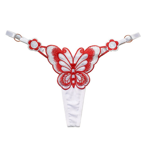 Adult Butterfly T-string Feminine Provocative Hot Perspective Embroidery Adjustable Sexy Temptation Japanese White F Size (Suitable for 80-150Jin Jin equals 0.5kg)