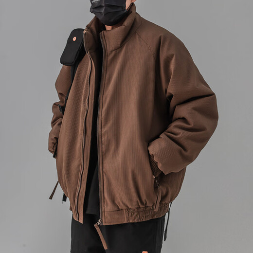 POUM Japanese retro winter new cotton coat men's trendy loose warm cotton jacket loose stand-up collar cotton coat QYRJ-Y20 black XL