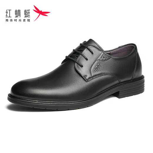 红蜻蜓真皮男鞋商务休闲系带皮鞋男士高级感正装德比婚鞋WTA73761黑色42