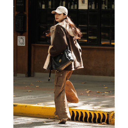 Demana Maillard Fleece Jacket Hooded Faux Shearling Warm Jacket for Women Brick Brown S