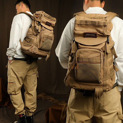 Trendy Generation Rucksack Herren großer Kapazitäts-Geschäftsreisen Casual Canvas Gepäck-Rucksack Multifunktion Tactical Mountaineering Reisetasche Khaki