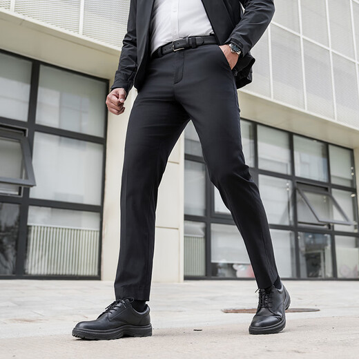 Long Ya Dark Wind Shadow Wool Slim Fit Suit Pants Spring and Autumn Drape Static Electric Machine Washable Stretch Business Suit Pants Extreme Night Black 175/90B (Height 173-178 Weight 155-165