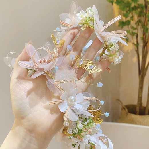 St. Xian children's garland headband headband pearl crown girl princess ancient style headdress performance flower girl accessories headband forest style Sudie style 1