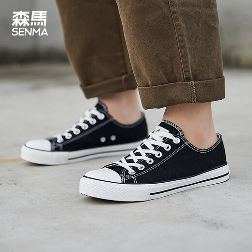 Senma Classic Canvas Shoes Men's Shoes 2025 Summer New Trendy Shoes Low-top Cloth Shoes Versatile Outdoor Sports Leisure Shoes Black (Ready Stock Quick Delivery) 40