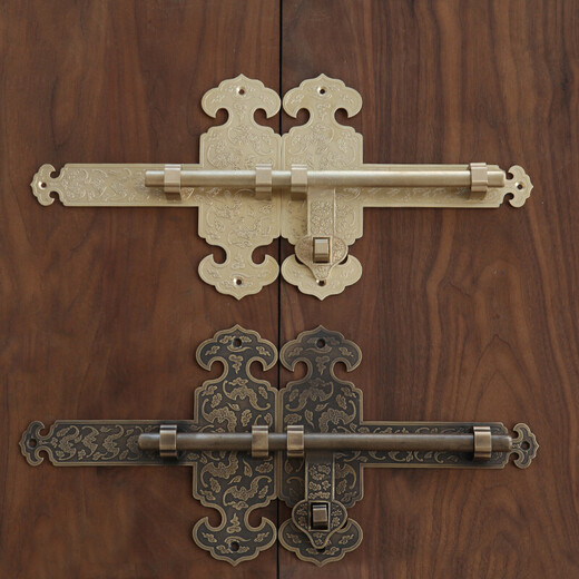 Chinese style thickened latch old wooden door lock garden courtyard door latch antique door buckle copper door bolt engraved 20cm antique copper