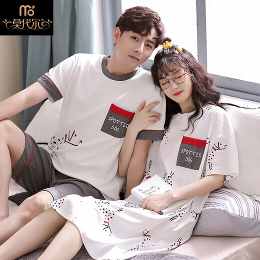 Modal 25 pure cotton couples pajamas summer wear summer couple summer one man and one woman short-sleeved cotton suit trendy LS9918 male XL female L