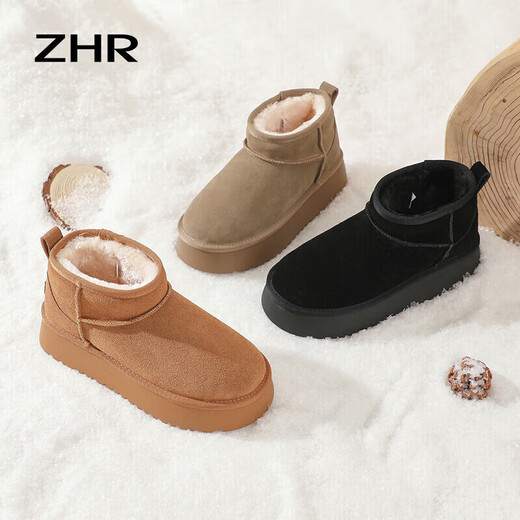 ZHR snow boots for women in winter plus velvet warm short boots for women simple round toe thick sole women's boots GZ08 camel 37