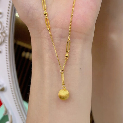Brangdy2025 Brangdy brushed frosted small gold ball necklace for women 18K gold collarbone Bing ball necklace