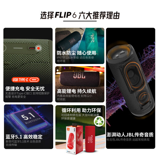 JBL FLIP6 Music Kaleidoscope Sixth Generation [National Subsidy] Portable Bluetooth Speaker Speaker Track Speaker High Battery Metal Black Graduation Season Gift