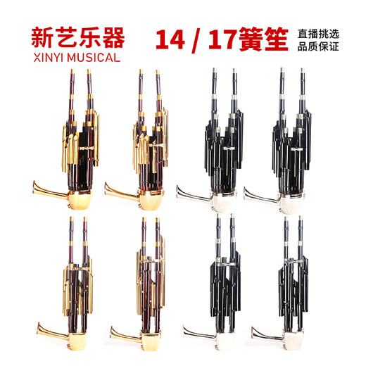 新艺17簧14簧扩音笙乐器大全圆笙方笙修笙工具竽乐器笙包初学者 14簧漆金笙【紫竹大漆、黄管】