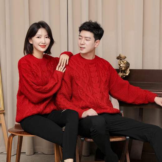BUBBLE ORANGE parent-child wear red sweater autumn and winter New Year clothes for a family of three, four and five, mother and daughter clothes, family portrait, high-end family wear red (same style for men and women) 170 parents size S (recommended height 155-165 cm