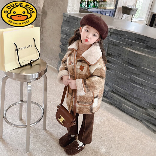 G.Duckkids Girls Wollmantel mit samtigem Herbst und Winter Kindern modisches Baby Mädchen Winter mittelgroßer Wollmantel Pink 120 für 6-7 Jahre Empfohlen für 6-7 Jahre alt