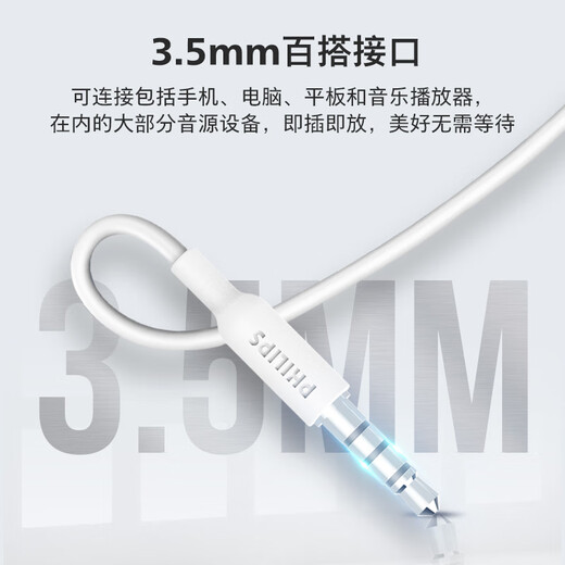 Philips (PHILIPS) HIFI sound quality high-resolution audio with microphone noise reduction live broadcast karaoke singing music sports in-ear gaming headphones 3.5mm gift TAE4008 silver