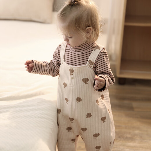 Bali Piggy Baby Overalls Autumn and Winter Silked Thickened Warm Jumpsuit One-piece Clothes Casual Apricot Bottom Banana 80 cm