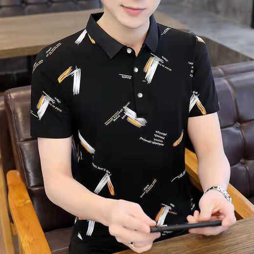 Los hombres de camisetas de manga corta a rayas de dirección simple tienen una solapa delgada de estilo coreano de collar de estilo coreano 5012 negro 5002# blanco 2xl recomendado 135-150jin [Jin iguala 0.5 kg]