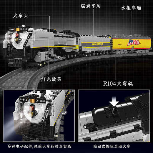 宇星铁路火车系列和谐号高铁电力动车组乐高兼容积木玩具礼物 联合太平洋UP844机车【含电机】