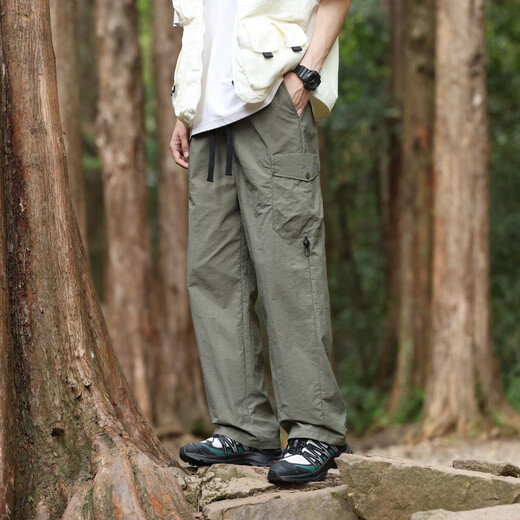 顶峰保罗（Dingfengbaoluo）户外冲锋裤子男春夏季山系休闲宽松工装直筒长裤子29018军绿L