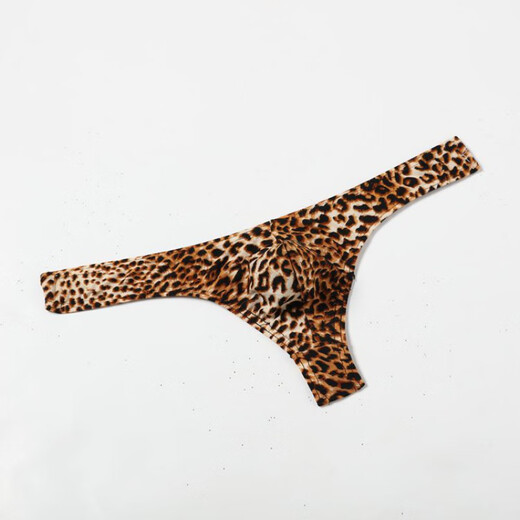 Men's leopard print underwear, men's thong with bulging bag, narrow hem, sexy men's thong, L black