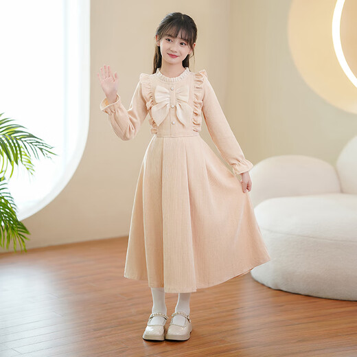 Xuanxuan Xiubei girls princess dress autumn and winter 2024 new children's long-sleeved dress little girl style velvet long skirt burgundy velvet hairpin 160
