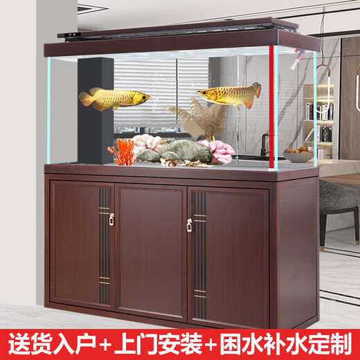 Jiangcai household living room large floor-standing fish tank aquarium bottom filter water-free ultra-white glass dragon fish tank screen partition 120x50x cylinder height 73x cabinet 85x lamp 7x total height 165
