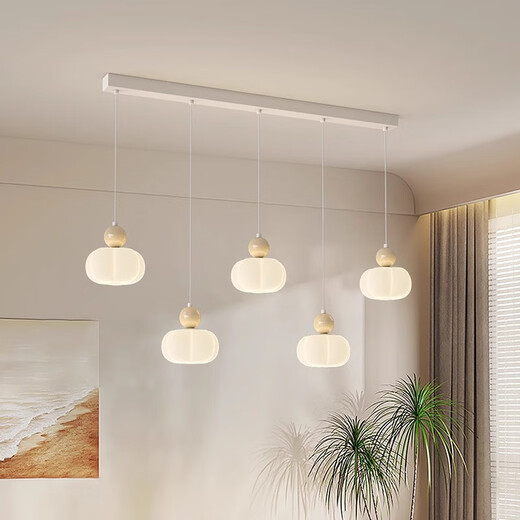 Laiqi Restaurant Chandelier Warm Cream Style Pumpkin Chandelier 2025 New Modern Simple Staircase Study Dining Room Chandelier CX689 Sand White + Beige 5-head Disc + 43CM + 35W Three-color Light-changing