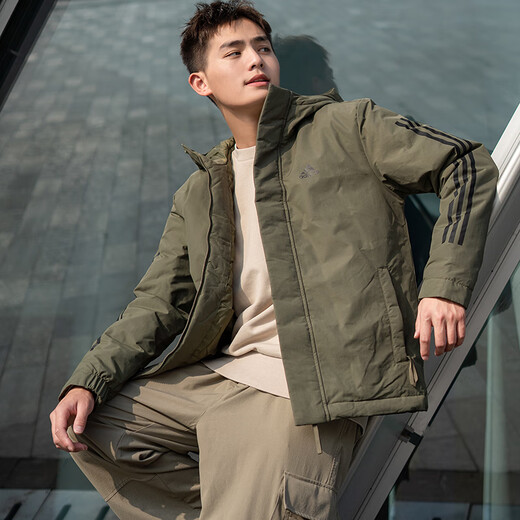 Adidas Cotton Clothing Herren- und Frauenkleidung 2025 Frühling Neues warmes Paar mit Kapuze -Windschutzjacke Sportbekleidung Baumwolljacke Wattebotte IV9230/Rock Olivengrün M/175