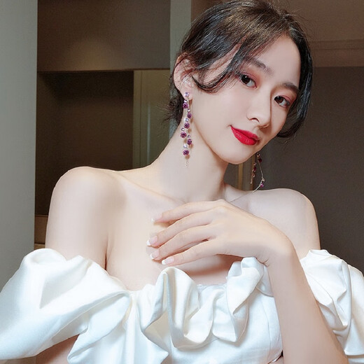 新款银针耳钉轻奢高级感耳环女小众设计感红色小花玫瑰耳坠耳饰潮 红色695