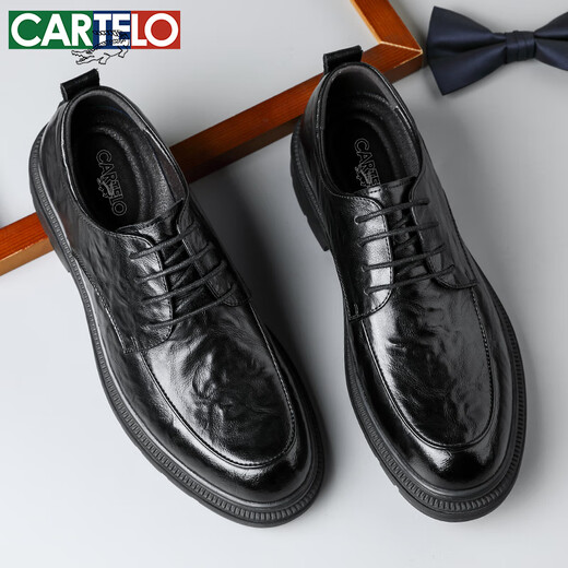 Cartelo Britisch-handgekämpfte Lederschuhe für Männer Geschäfte weiche Cowhide Herrenschuhe Formale Schuhe Herrenlederschuhe 9758 Schwarz 39