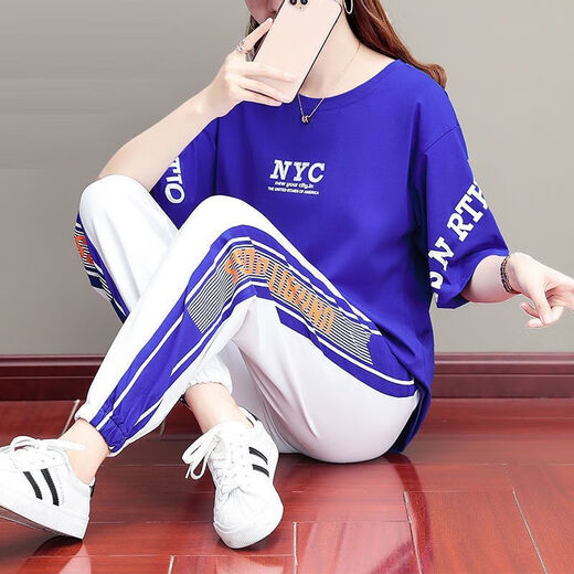 啄木鸟休闲运动服套装女夏季新款大码宽松潮牌时尚嘻哈曳步舞两件套 6630粉色 S